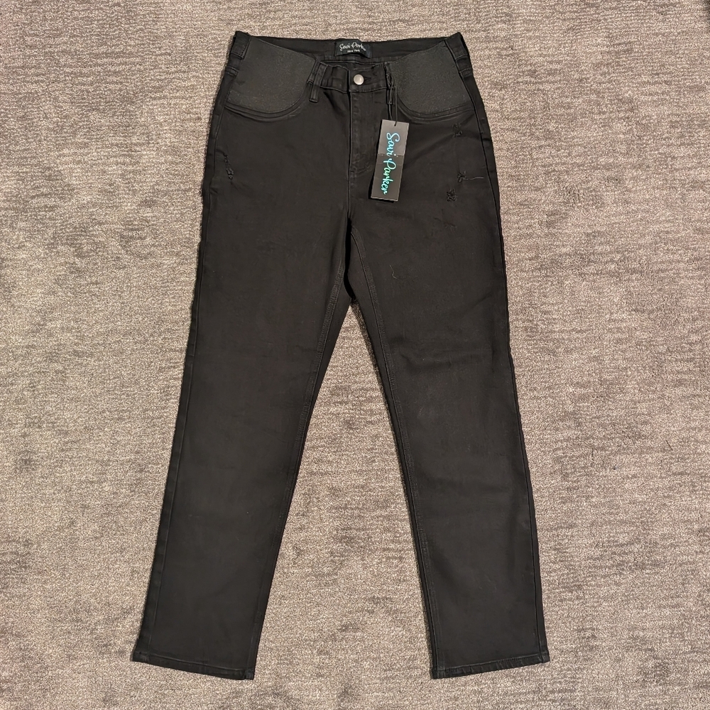 Savi Parker Black Maternity Elastic Panel Straight Leg Jeans - Medium (10/12)